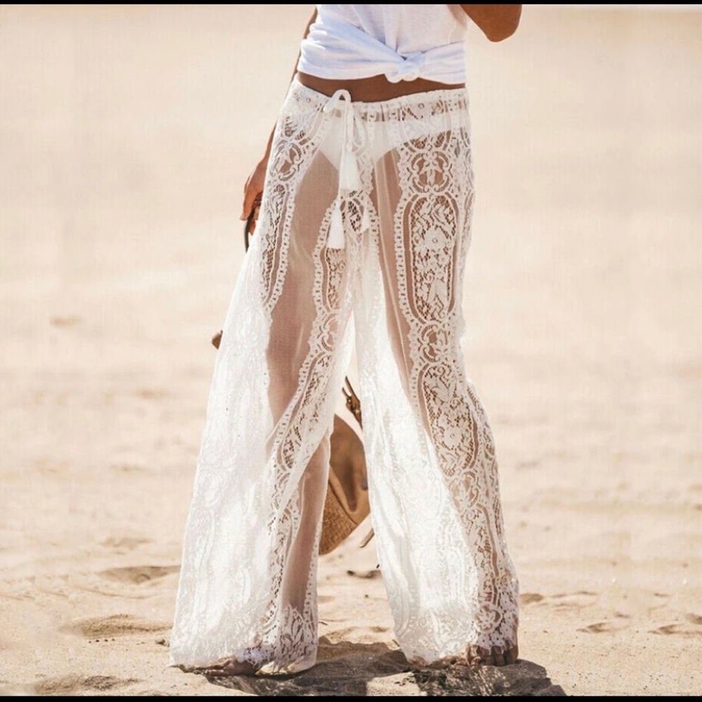 White lace beach pants